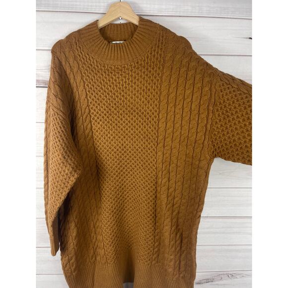 Sandra Darren Sweater Dress Women XL Brown Acrylic Textured Cable Knit Crew Neck - Picture 6 of 8